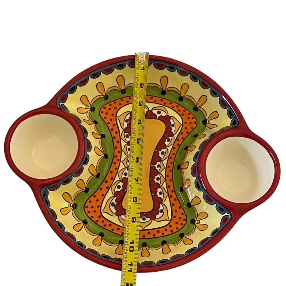 PIER 1 IMPORTS Colorful Ceramic Grenada Chips and Dips Serving Bowl